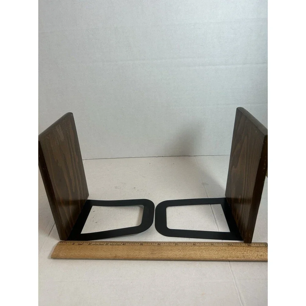 Pegasus Wood Bookends Mid Century Metal Inlay Horse 6.75” Tall Vintage Set of 2